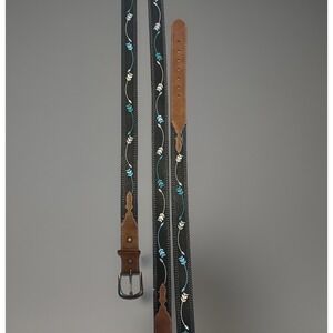 Youth / Kids Western Leather Belt  Silver & Turquoise Design Girls L 28"-32"‎
